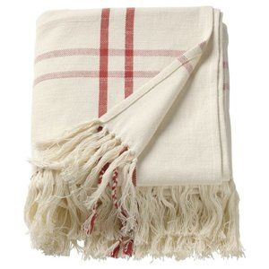 IKEA ELSABET Throw Handmade/stripe Light Red Pink 43x67" Natural 100% Cotton